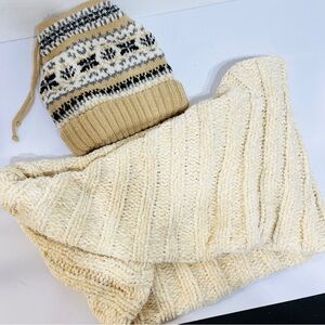 Preston & York Tan Knit Hat Peace & Pearls Scarf